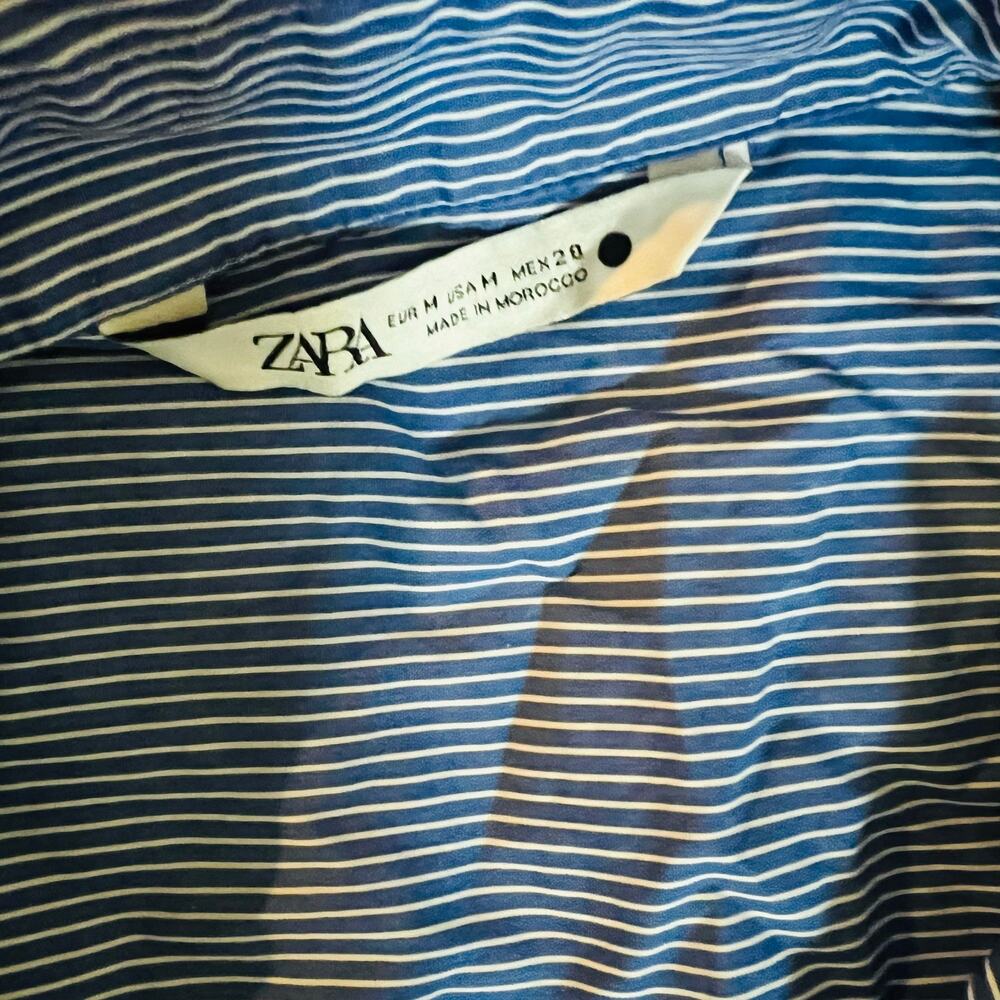Zara Striped Button Up Cap Sleeve Midi Dress Size M Medium Blue - Picture 5 of 8